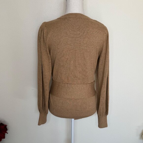 Lauren Ralph Lauren Black Label Sweater Womens M Tan Tie Front Or Back Preppy - Picture 3 of 4